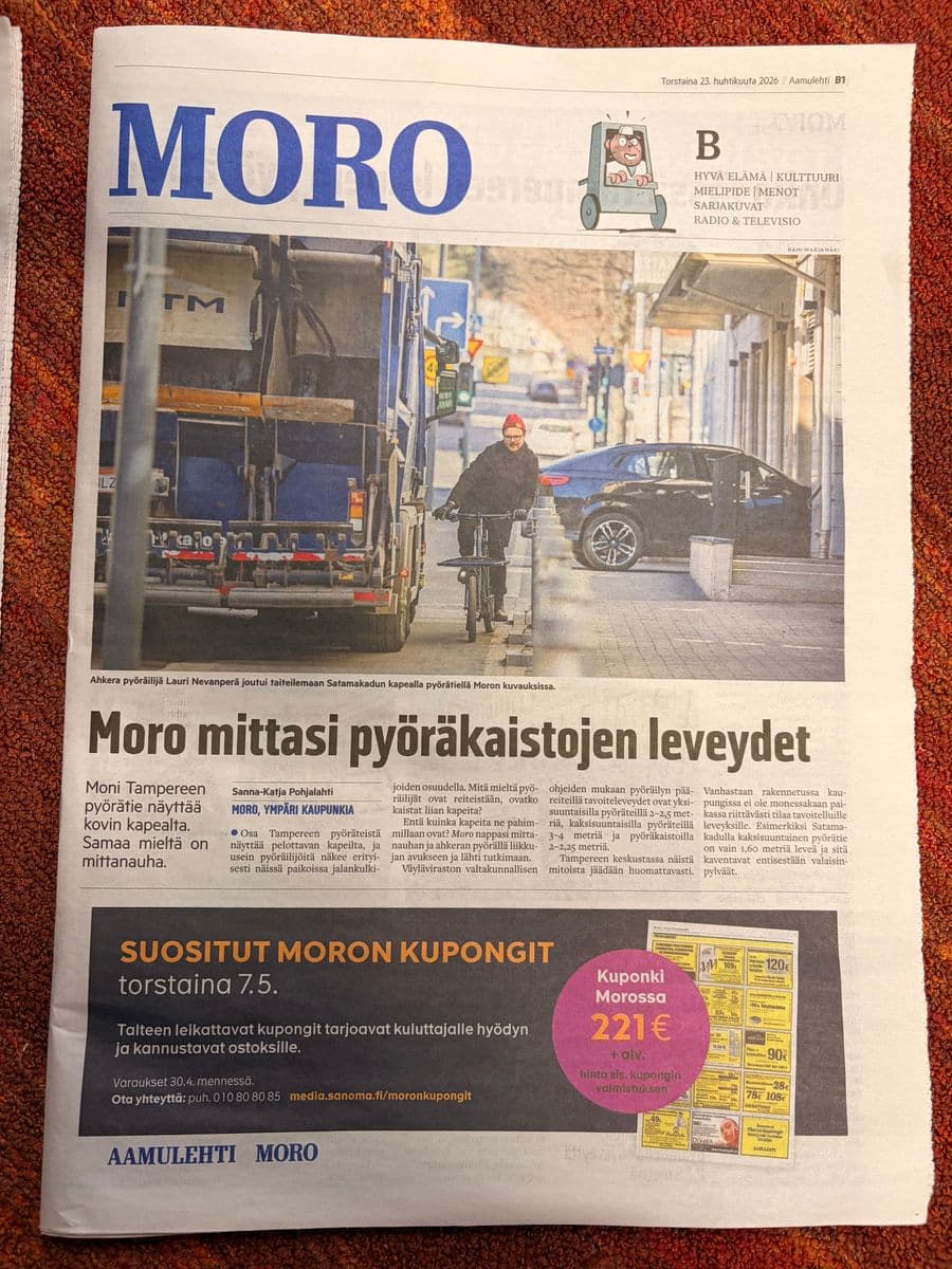 Lehtileike mediaosumasta “Moro mittasi pyöräkaistojen leveydet”, kuva 2/2